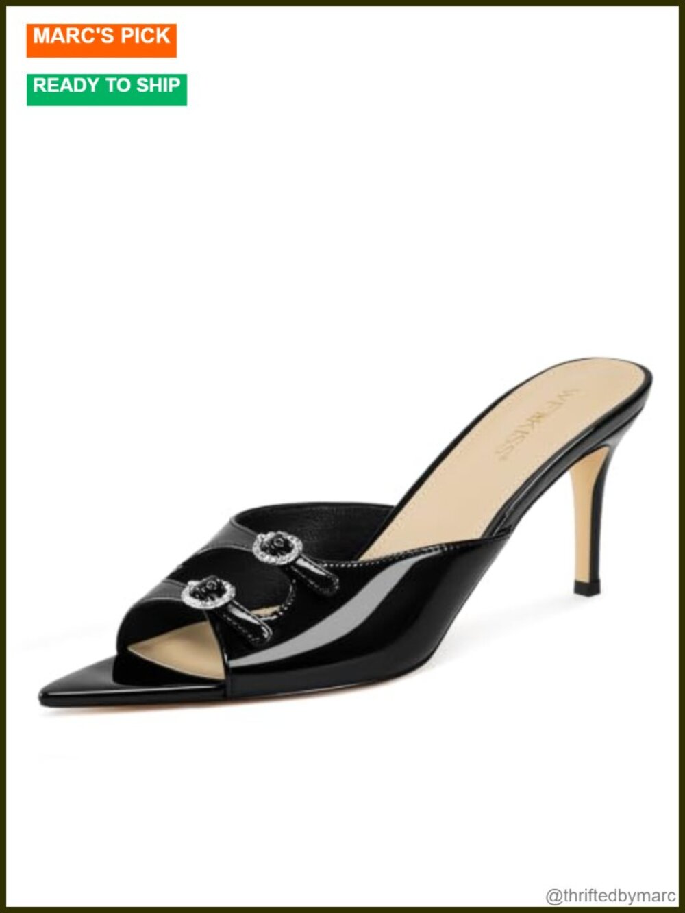 Patent Faux Leather Mule Heels, Stiletto Mid Heel Slip-On Dress Sandals